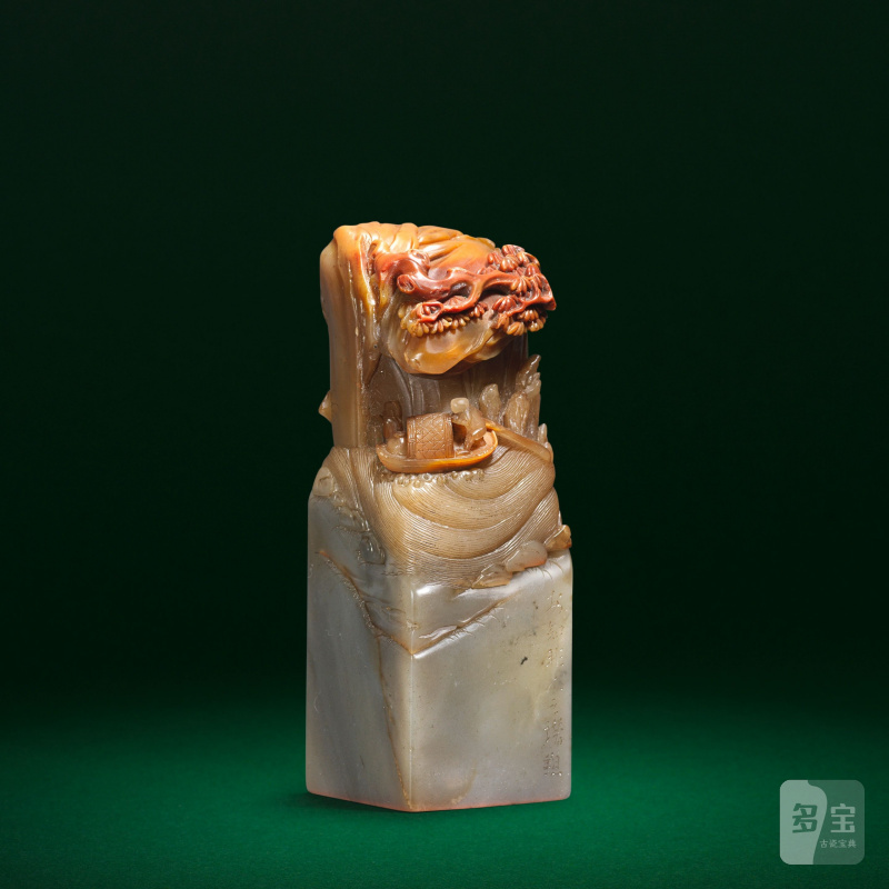 十九世紀 壽山石印章 | A SOAPSTONE 'SAMPAN BELOW CLIFFS' SEAL - 图5